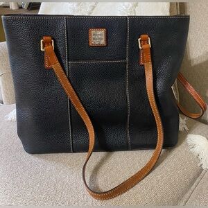 Dooney & Bourke Black Tote with Tan Straps